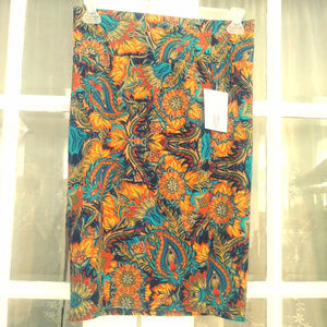 LuLaRoe Blue Orange Floral Cassie Pencil Skirt M